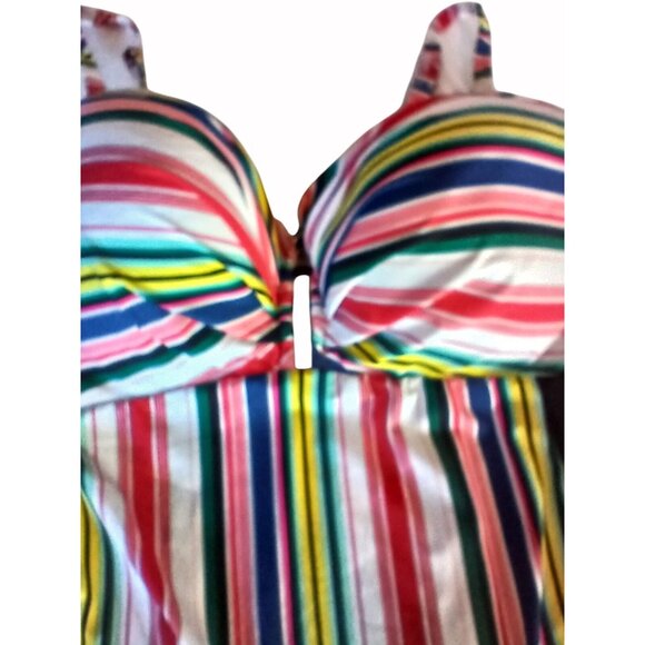 Swim Cacique Womens Tankini Swim Top Striped Multicolor Size 44DDD Padded Cups - Picture 6 of 11